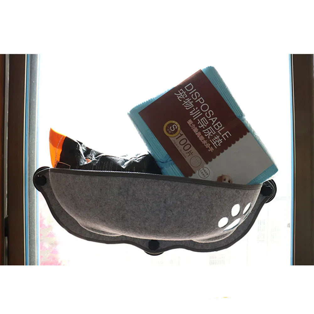 Kocie okno hamak Aksamit & Filc – 67×25 cm – Przyssawka – 20 kg Nośność