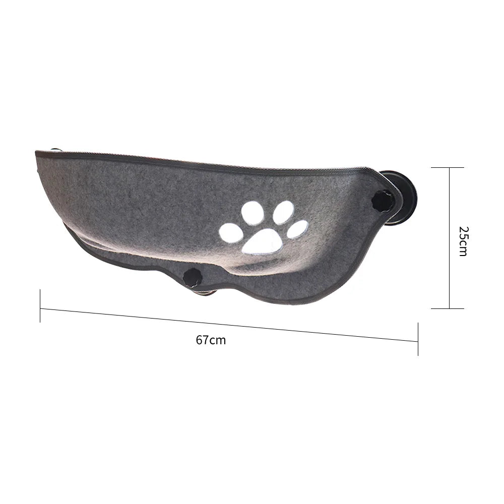 Kocie okno hamak Aksamit & Filc – 67×25 cm – Przyssawka – 20 kg Nośność