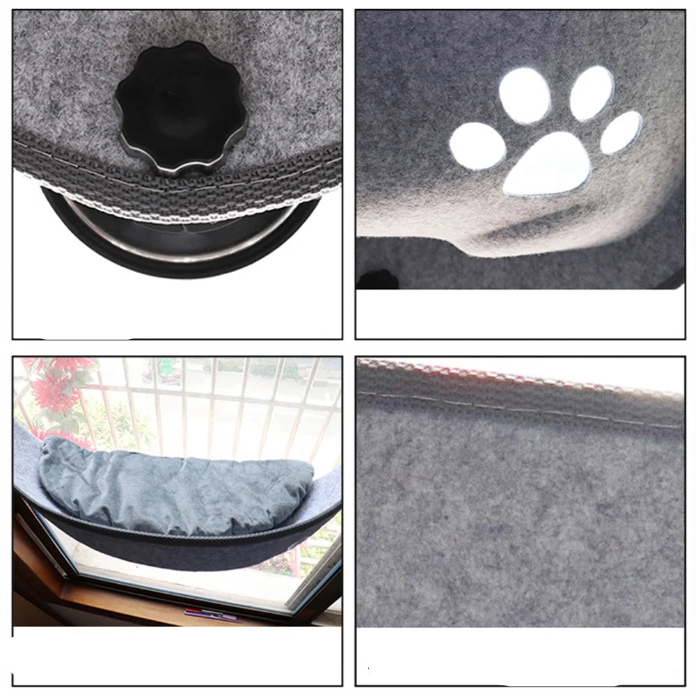 Kocie okno hamak Aksamit & Filc – 67×25 cm – Przyssawka – 20 kg Nośność