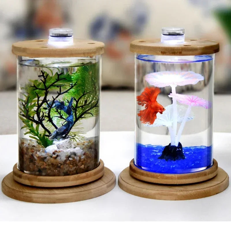 AquaGlow LED Cylindryczne Mini Akwarium