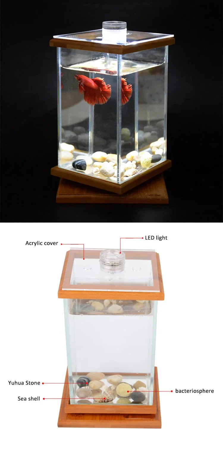 AquaGlow LED Cylindryczne Mini Akwarium