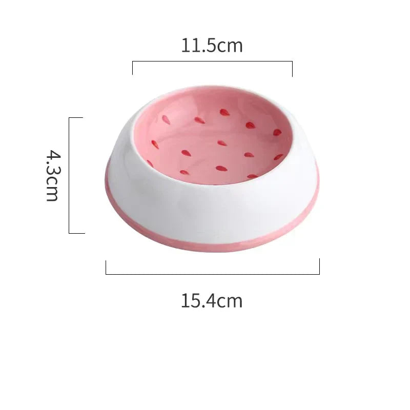Ceramiczna Miska dla Kota/Psa – Szeroka i Płytka, Truskawka/Arbuz