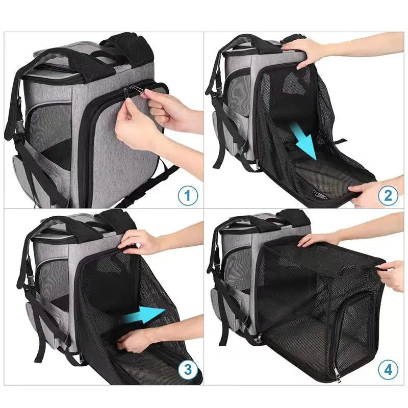 Oddychający plecak transportowy dla kota – nylon, Rozszerzalna, 6,5 kg