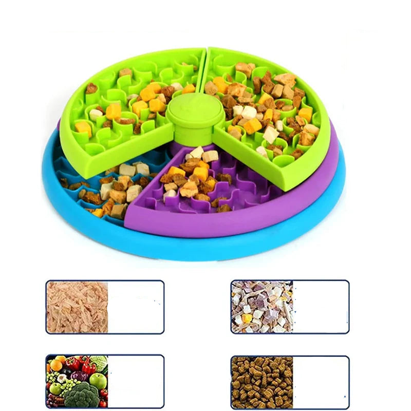 Wolno Podający Pojemnik dla Psa – 3-Warstwowa Miska-Puzzle, Antypoślizgowa, Niebieska/Zielona