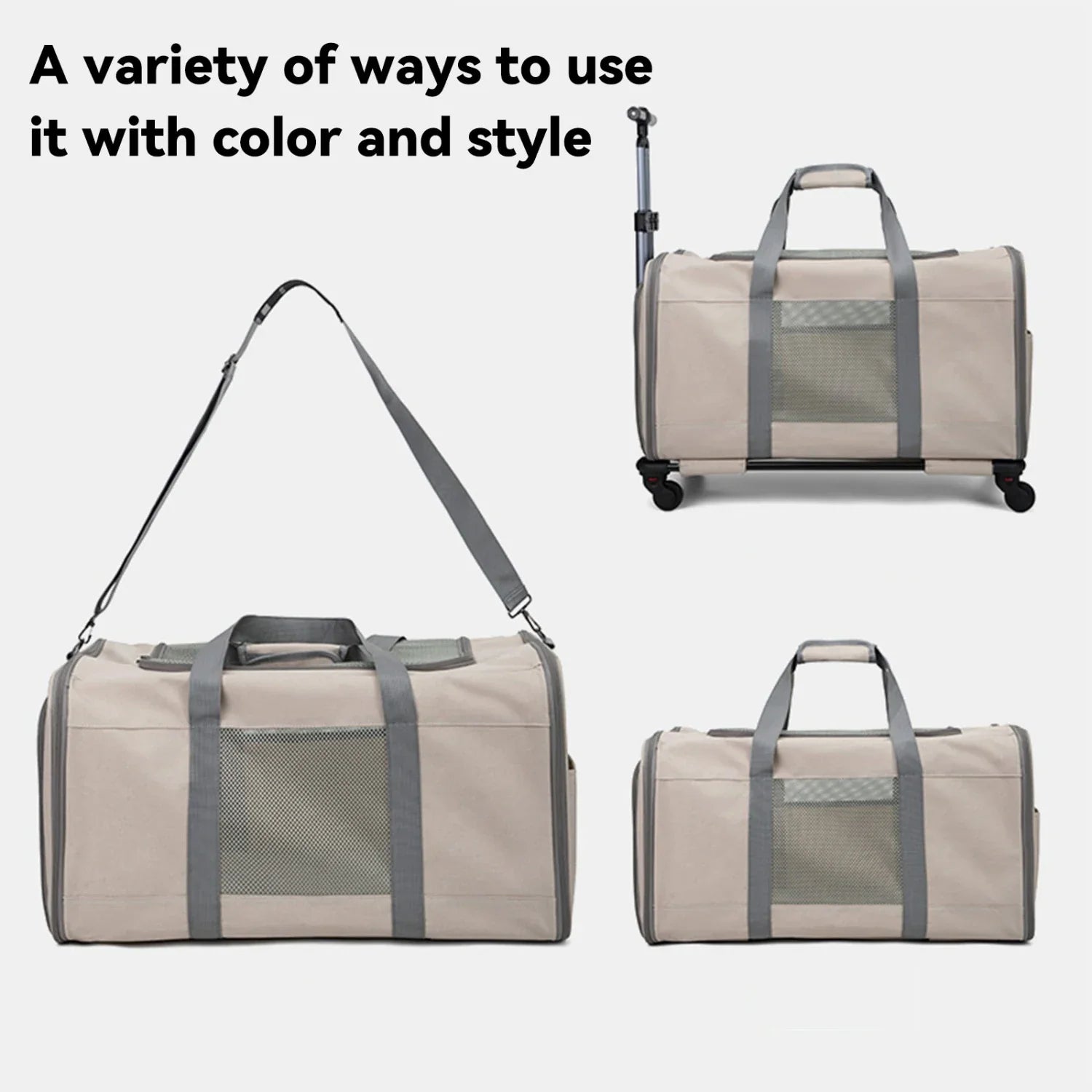 Huisdierentrolley Oxford Kaki 60x40x35 cm – Torebkowa Wózkowa dla Kota lub Małego Psa