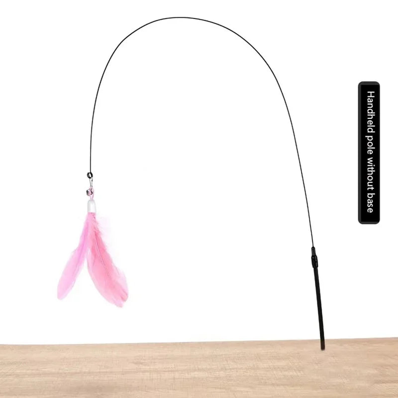 Kocie Zabawki z Piórami i Dzwoneczkiem – 80cm Wędka z Przyssawką