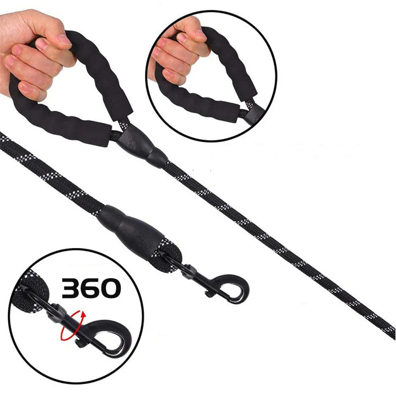Mocna Nylonowa Smycz dla Psa 150cm, 200cm, 300cm – z Miękką Rączką i Zaczepem