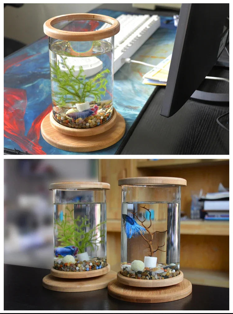 AquaGlow LED Cylindryczne Mini Akwarium