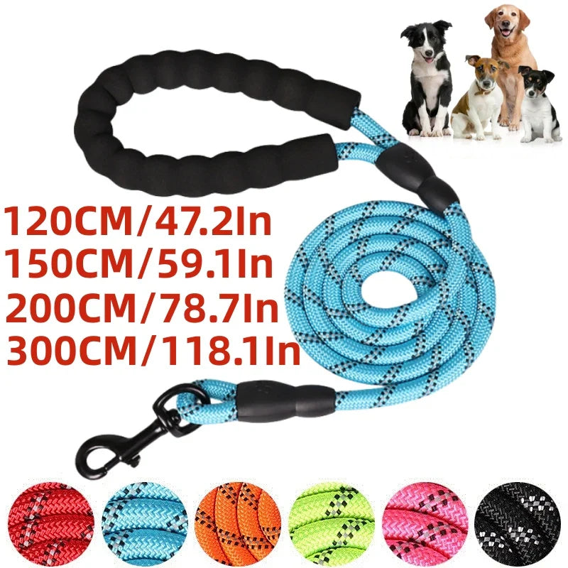 Mocna Nylonowa Smycz dla Psa 150cm, 200cm, 300cm – z Miękką Rączką i Zaczepem