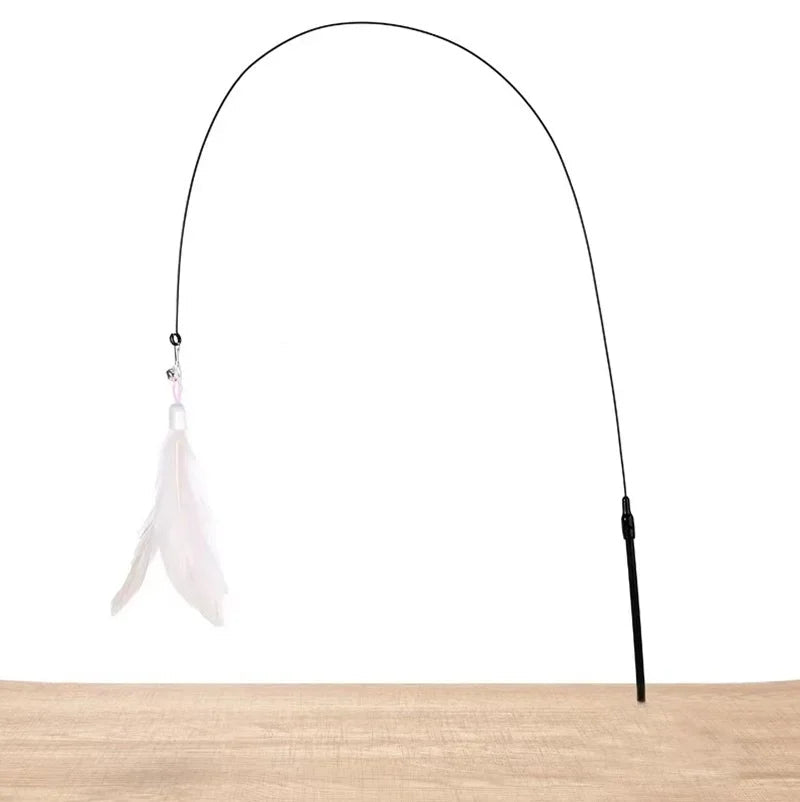 Kocie Zabawki z Piórami i Dzwoneczkiem – 80cm Wędka z Przyssawką