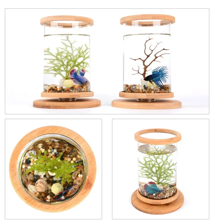 AquaGlow LED Cylindryczne Mini Akwarium