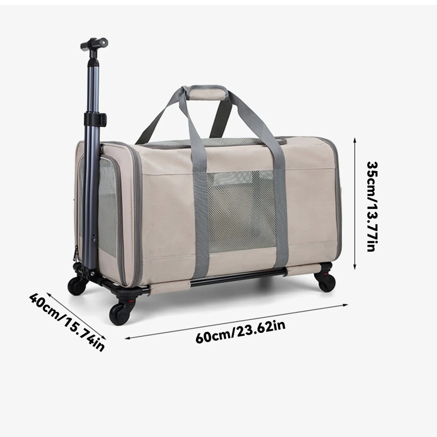 Huisdierentrolley Oxford Kaki 60x40x35 cm – Torebkowa Wózkowa dla Kota lub Małego Psa