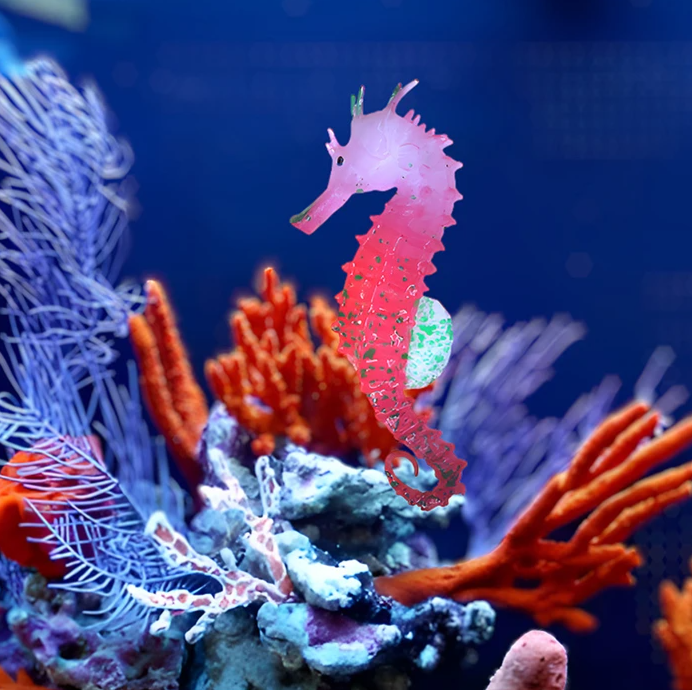 AquaGlow Świecący Konik Morski – Dekoracja Akwarystyczna z Silikonu z Przyssawką