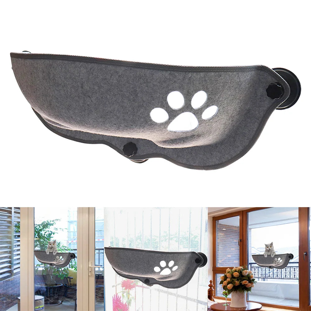 Kocie okno hamak Aksamit & Filc – 67×25 cm – Przyssawka – 20 kg Nośność