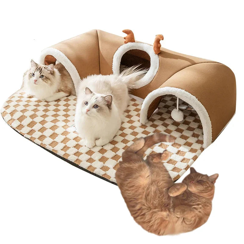 Katten Tunnelbed Pluche 2-in-1 - Z Kulkami do Zabawy