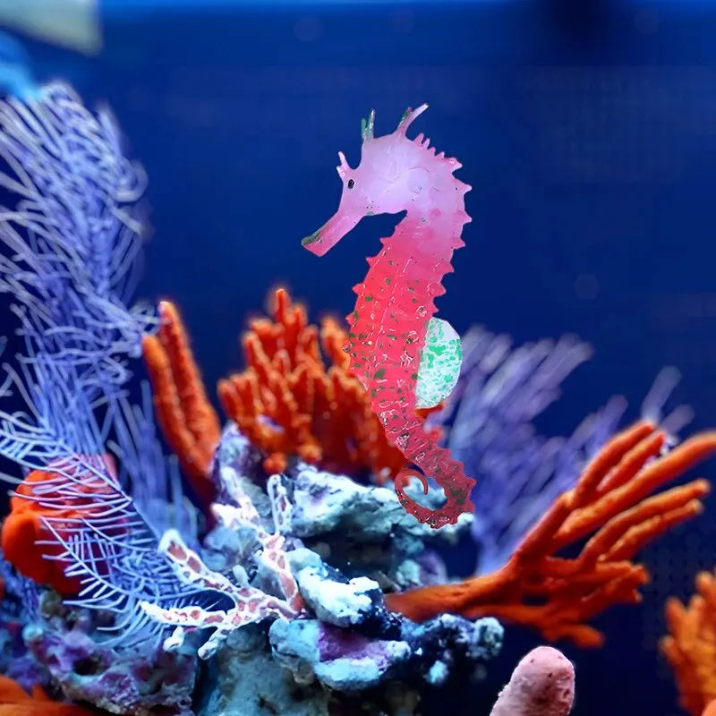AquaGlow Świecący Konik Morski – Dekoracja Akwarystyczna z Silikonu z Przyssawką