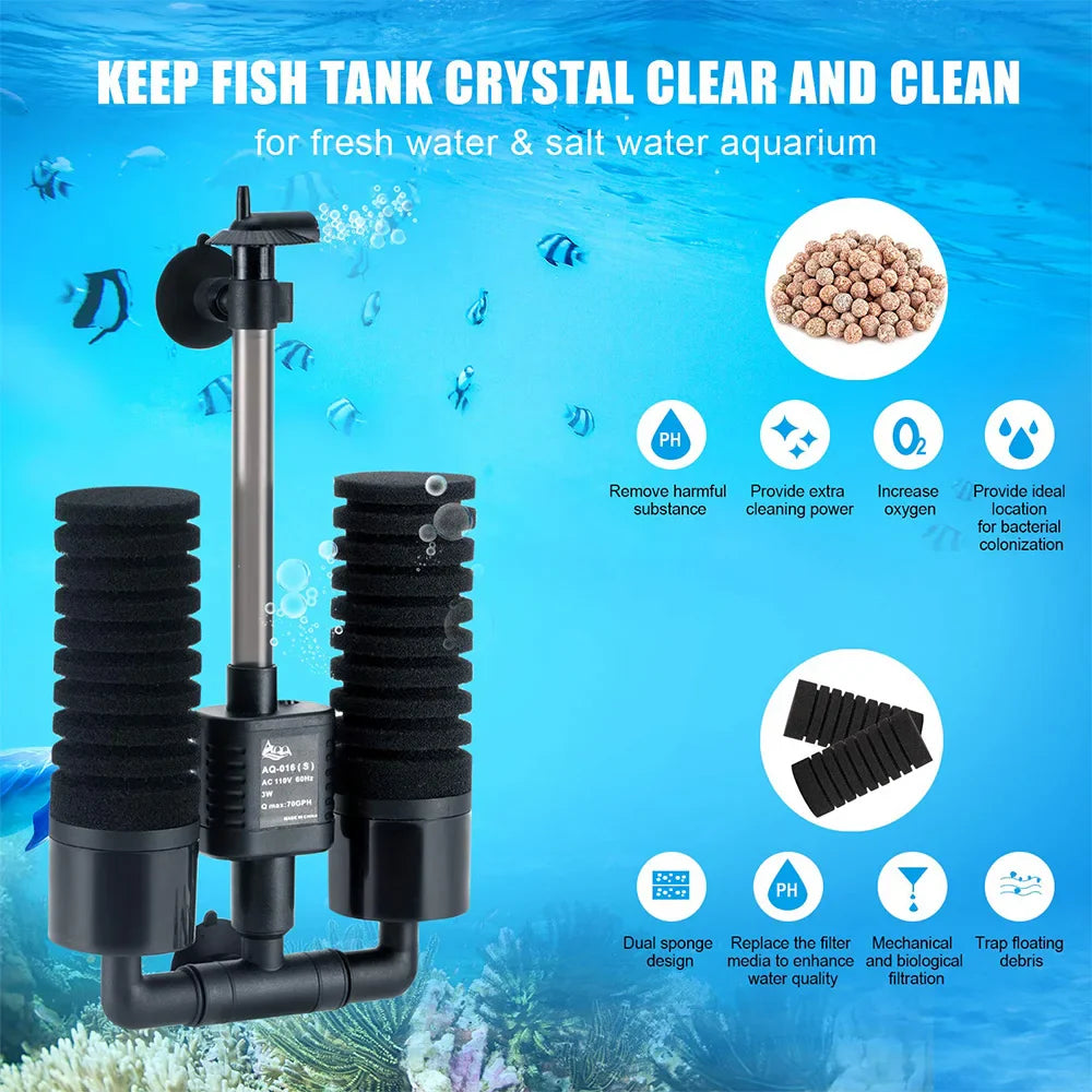 AquaSilent Cichy Filtr Gąbkowy do Akwarium | Biochemiczna Filtracja Ryb i Krewetek