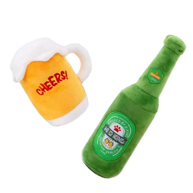 Pluszowa butelka piwa dla psa – z dźwiękiem, 20 cm, brązowa