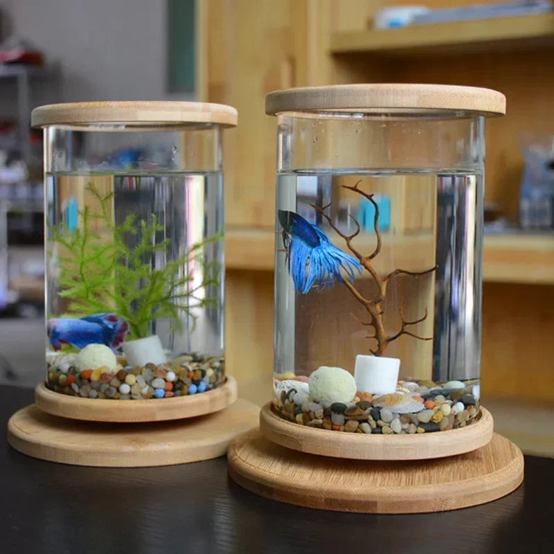 AquaGlow LED Cylindryczne Mini Akwarium