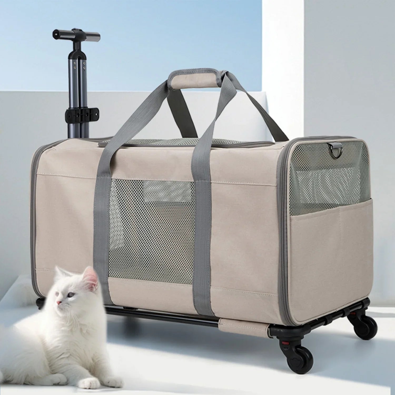 Huisdierentrolley Oxford Kaki 60x40x35 cm – Torebkowa Wózkowa dla Kota lub Małego Psa